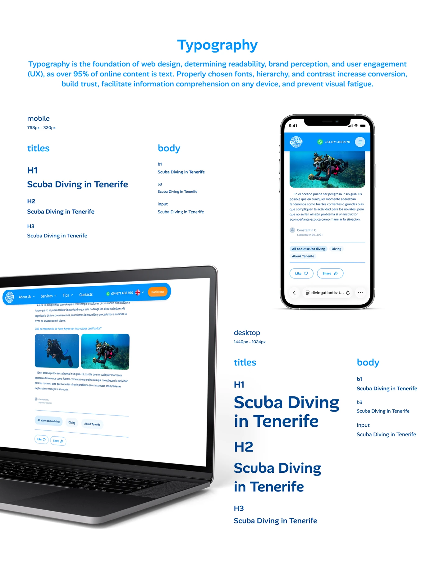 UI/UX дизайн сайта дайвинг-клуба Diving Atlantis Tenerife